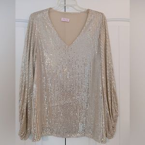 Pink Lily Champagne sequined long sleeve blouse